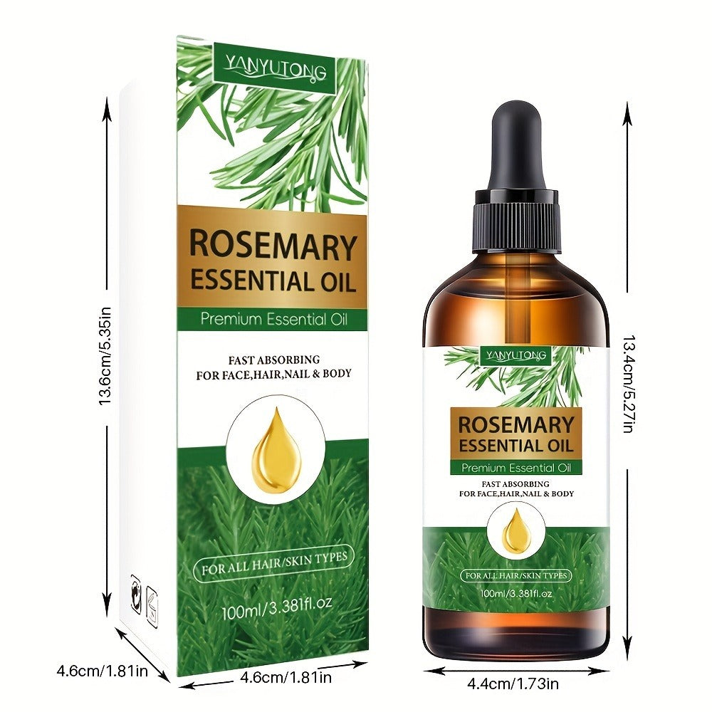Rosemary Essential Oil 3-Pack 3.38oz — Plant-Based Hydrating Hair & Skin Care, Multi-Use for Face Body Nails Massage & DIY, Holiday Gift Set