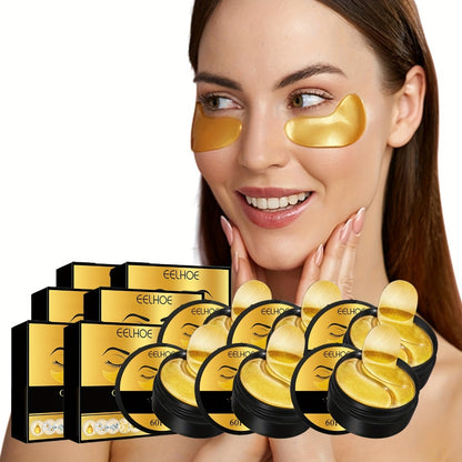 Golden Eye Mask 120pcs (2 Boxes) - Hyaluronic Acid, Collagen & Glycerin Deep Moisturizing Under-Eye Patches for Dark Circles, Puffiness & Fine Lines