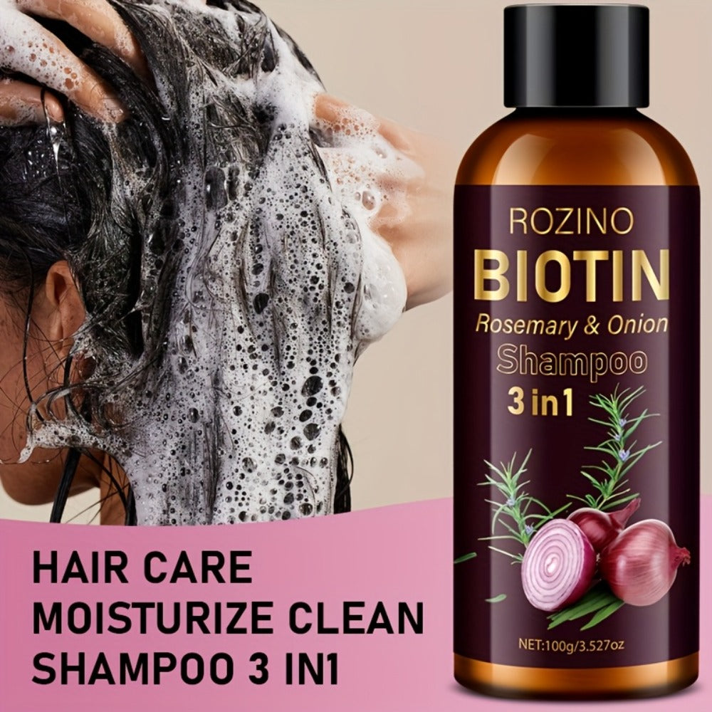 Rosemary Biotin Onion 3-in-1 Shampoo Bar for Damaged Hair - Scalp Nourishing Strengthening Hair Growth Shampoo Cleanses Scalp Debris Moisturizes Roots Revitalizes Hair 100g