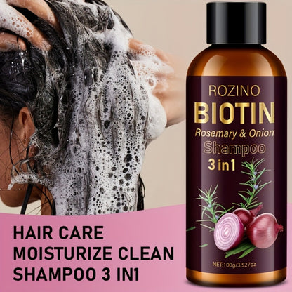 Rosemary Biotin Onion 3-in-1 Shampoo Bar for Damaged Hair - Scalp Nourishing Strengthening Hair Growth Shampoo Cleanses Scalp Debris Moisturizes Roots Revitalizes Hair 100g