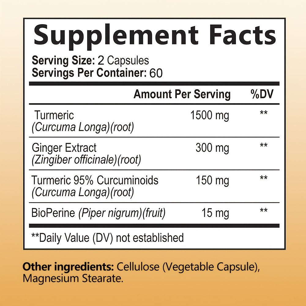 Turmeric And Ginger Supplements - with Black Pepper - Supports Heart And Brain Health - 120 Capsules