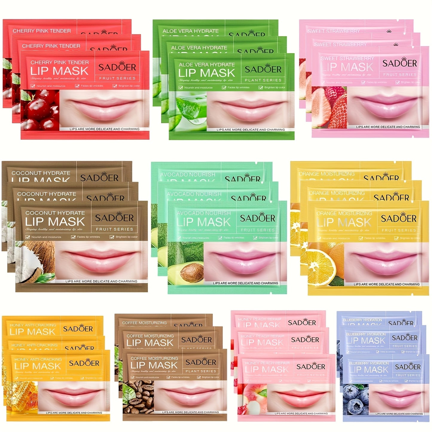 Lip Mask Moisturizing Crystal Gel Pads 30 Pcs - Hydrating Lip Care Treatment for Smooth Soft Lips, Exfoliating Lip Patches with Skin Moisture Essence for Dry Chapped Lips