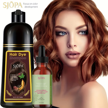 Hair Dye Kit 3-in-1 Color Shampoo with Rosemary Hair Oil - Natural Safe Formula Quick Coloring Gentle on Skin Unisex 500ml Black Brown Red Purple Silver Multi Color