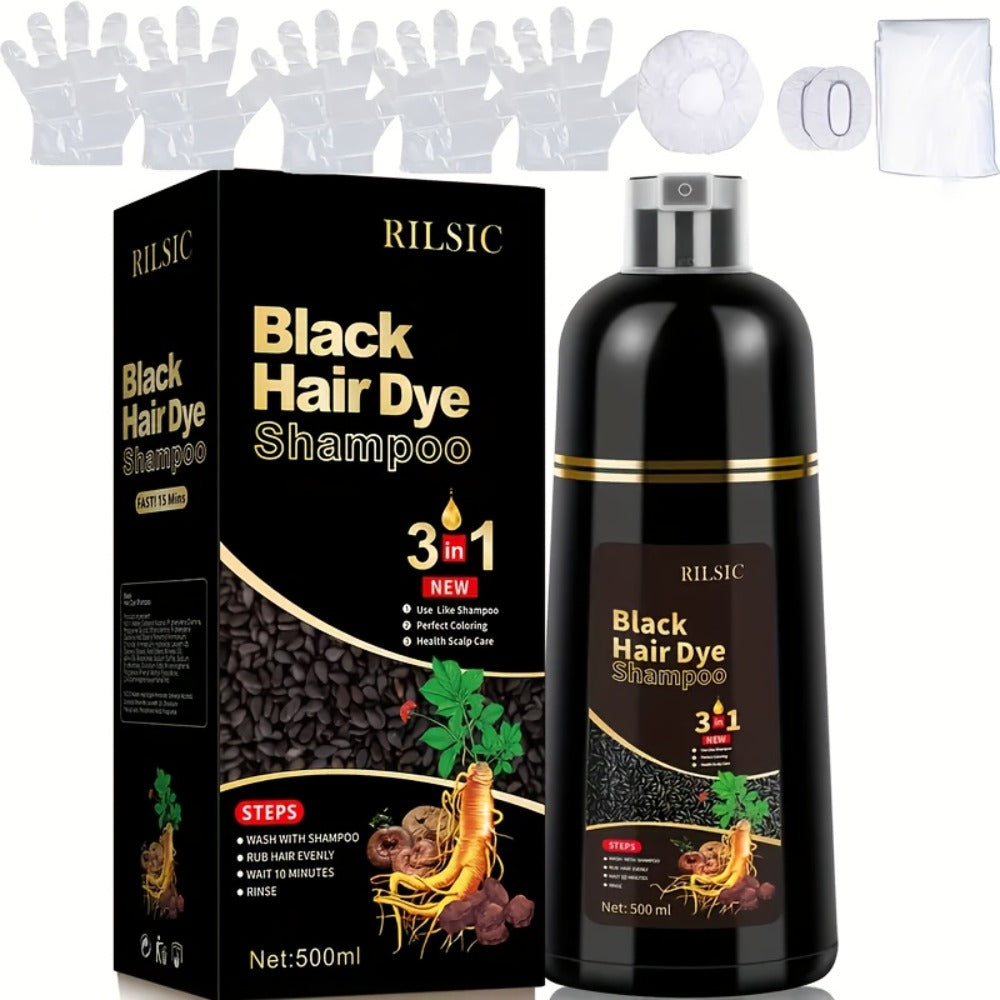 Hair Dye Shampoo 16.91oz — 3-in-1 Herbal Formula with Plant Squalane for Instant Gray Coverage, Color & Care | Fluffy & Smooth Finish | Men & Women