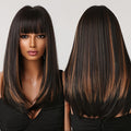 A 24-Inch Synthetic Wig Featuring Black Straight Hair with Orange Highlights And Bangs, Designed with a Headband for Women. It Includes a Dyed Rose Mesh Hat Made of Matte High-Temperature, Perfect for Fashionable And Trendy Everyday Wear. It'S Comfo