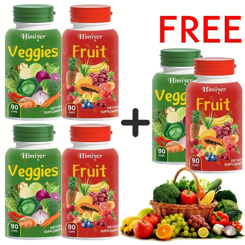 (1/3 Sets), Natural Balance of Fruits And Vegetables - Complete Food Supplements, Containing Superfood Fruits And Vegetables Suitable for Women, Men And Teenagers - 90 Fruit Capsules 90 Vegetable Capsules - 1 Set/3 Sets