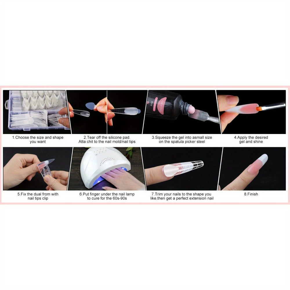 EBANKU Dual Form Kit, 192pcs Poly Gel Forms For French Nails, 96pcs Reusable Pads, 5pcs Clips, Brush Pen, Files Buffer, Extension Kit For Beginner