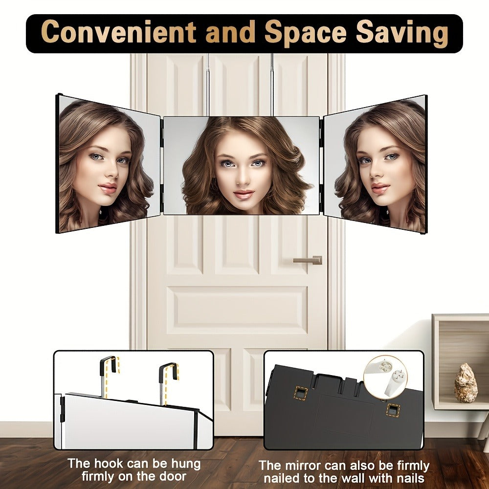 360-Degree Viewing Angle Hair Cutting Mirror, 3-Way Self Haircut Mirror with Clear Anti-Fog HD Glass, USB Rechargeable, Beauty And Personal Care, Barber's Mirror, An Ideal Choice for Gifts, Wedding Makeup Mirror Which Can Illuminate Your Beauty