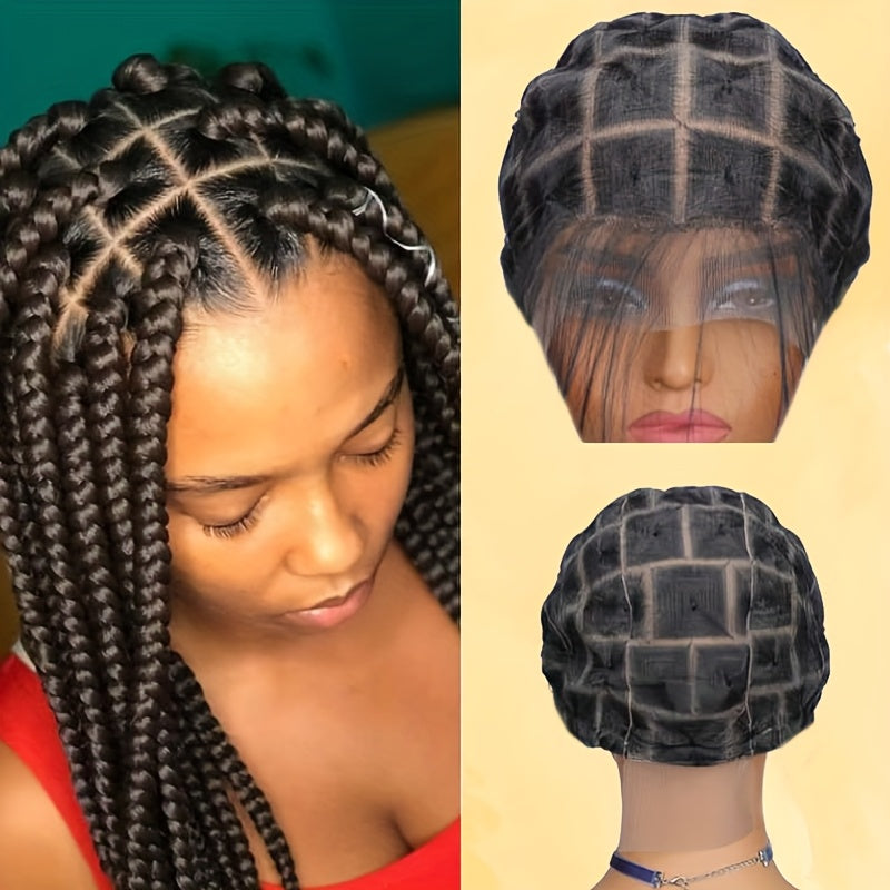 DIY Weaving Three Piece Set Includes Crochet Hat+Nylon Hair Net+tool Double Full Lace Crochet Wig Cap with Baby Hair for Making Crochet Wigs, Braided Wig Cap for Braiding Full Lace Braided Wig Premade Square Patten Lace Front Crochet Cap