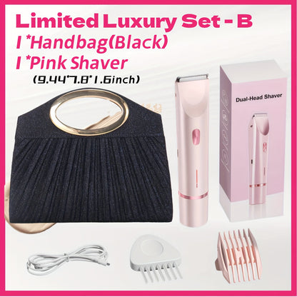 Bikini Trimmer for Women 2-in-1 Dual Head IPX7 Waterproof Electric Shaver - Body Hair Trimmer and Facial Hair Remover for Bikini Underarm Leg Arm Face 90-Min Battery USB Charge Pink
