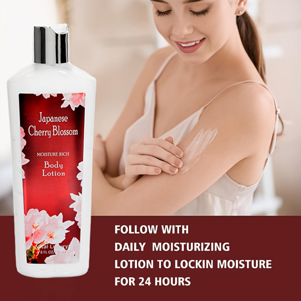Cherry Blossom Fragrance Bath & Body Set | Body Lotion 8oz + Body Spray 8oz | Softens Skin, Retains Fragrance, Moisturizes And Refreshes. Suitable For All Seasons. A Thoughtful Valentine'S Gift For Mom, Wife, Sister Or Girlfriend!