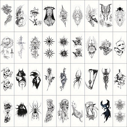 Temporary Tattoos for Men Women 48pcs Realistic Fake Tattoo Stickers Skull Snake Black Body Arm Designs Long Lasting Waterproof Non-Toxic GLARYYEARS 12 Large 36 Small