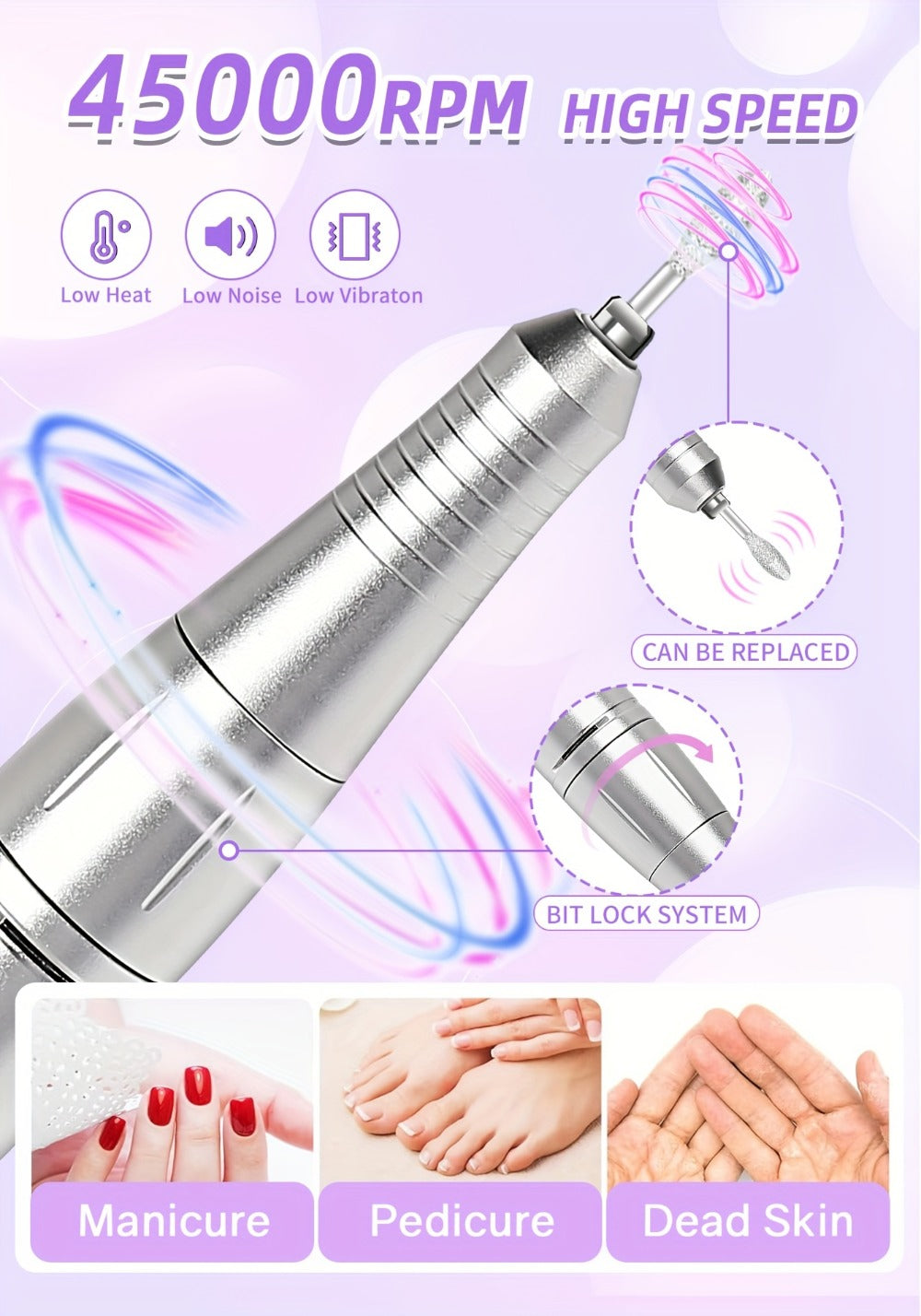 45, 000 RPM Electric Nail Drill Machine for Manicures Featuring an LCD Display, Rechargeable And, Designed for Gel Nails