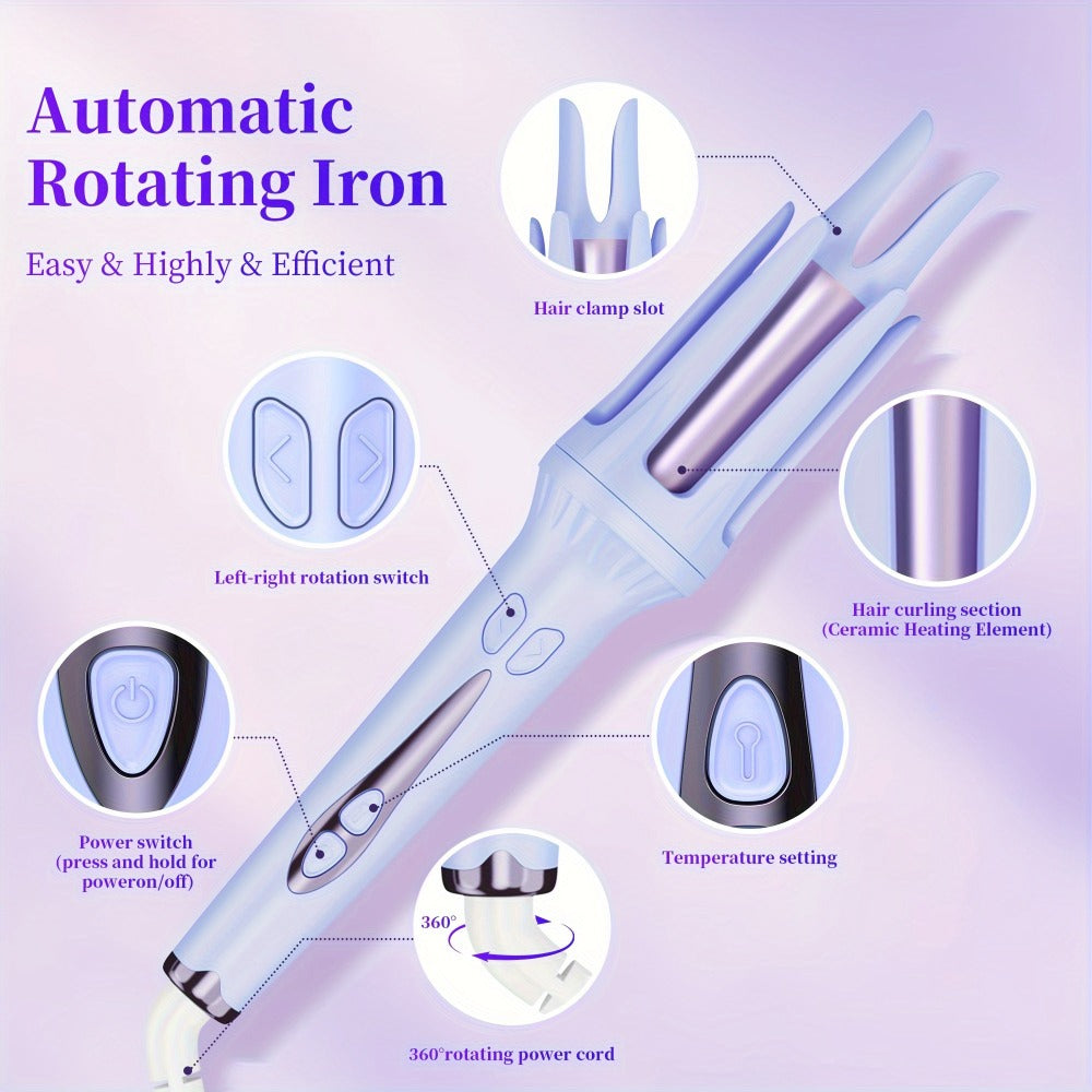 Automatic Curling Iron 32mm Negative Ion – Dual Slot Constant Temperature Anti-Scald Hair Curler with Bracket & Comb – Long-Lasting Curls, No Heat Damage