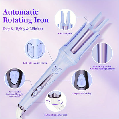 Automatic Curling Iron 32mm Negative Ion – Dual Slot Constant Temperature Anti-Scald Hair Curler with Bracket & Comb – Long-Lasting Curls, No Heat Damage