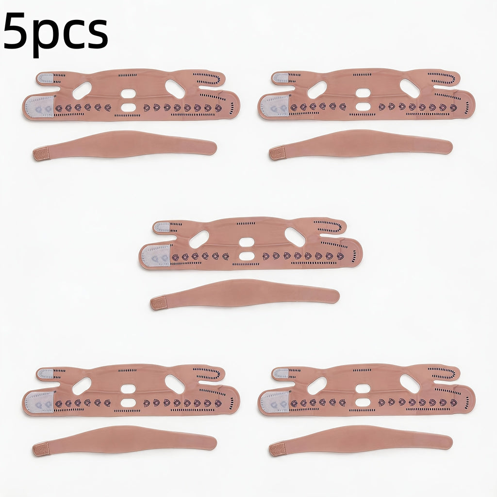 5pcs Gray Or Pink 2-Pack Combo (V-Line Face Lift Belt And Forehead Lift Belt), Refreshing Lifting Mask for Day And Night Use, Unisex Design. V-Line Mask with Nasolabial Fold Band, Facial Contouring Lifting Mask, Premium Sleep V-Line Shaping Bandage