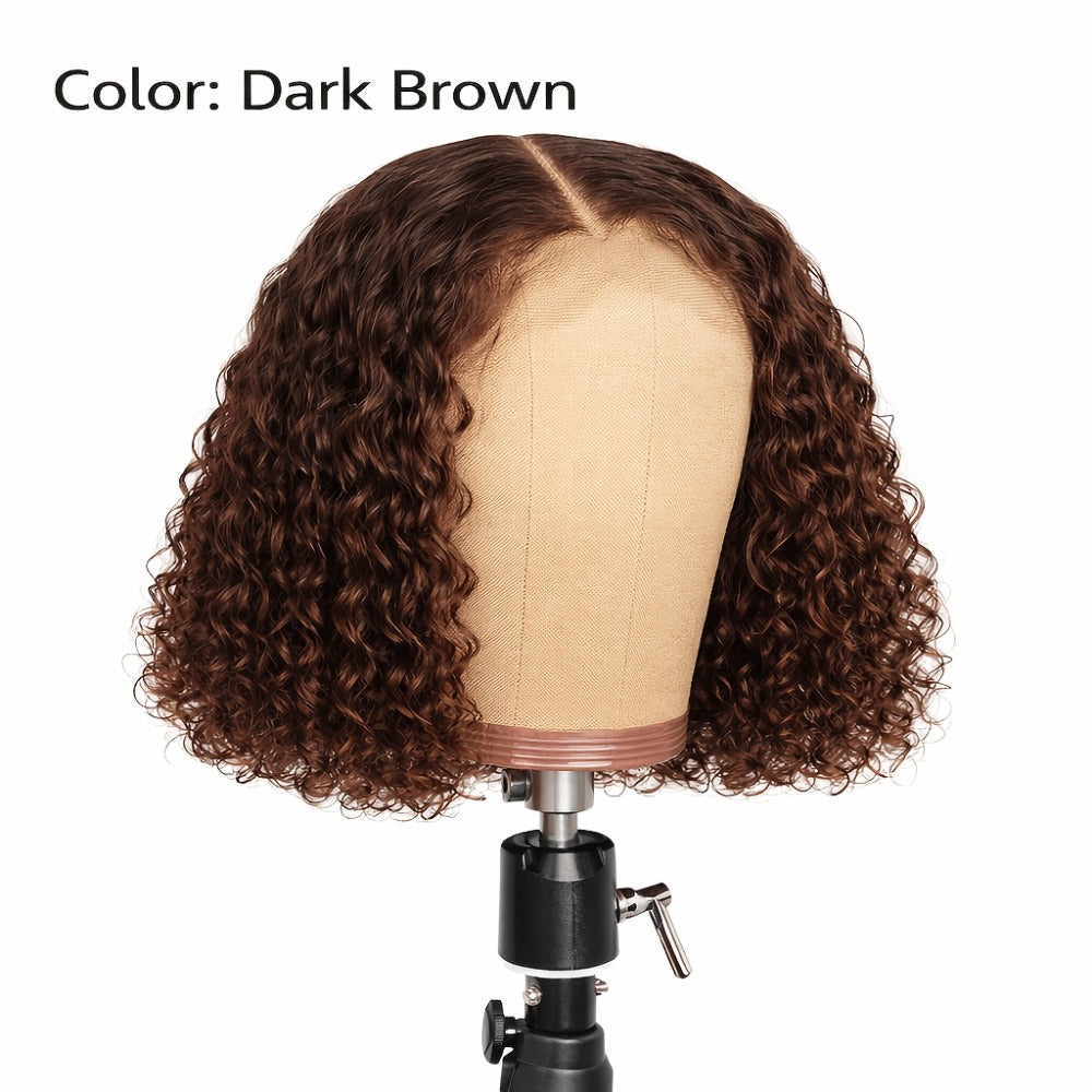 Deep Wave Curly Bob Wig Glueless Rose Net Cap - Secure Fit Short Curly Wig for Women Burgundy Golden Dark Brown Light Brown 14 Inch