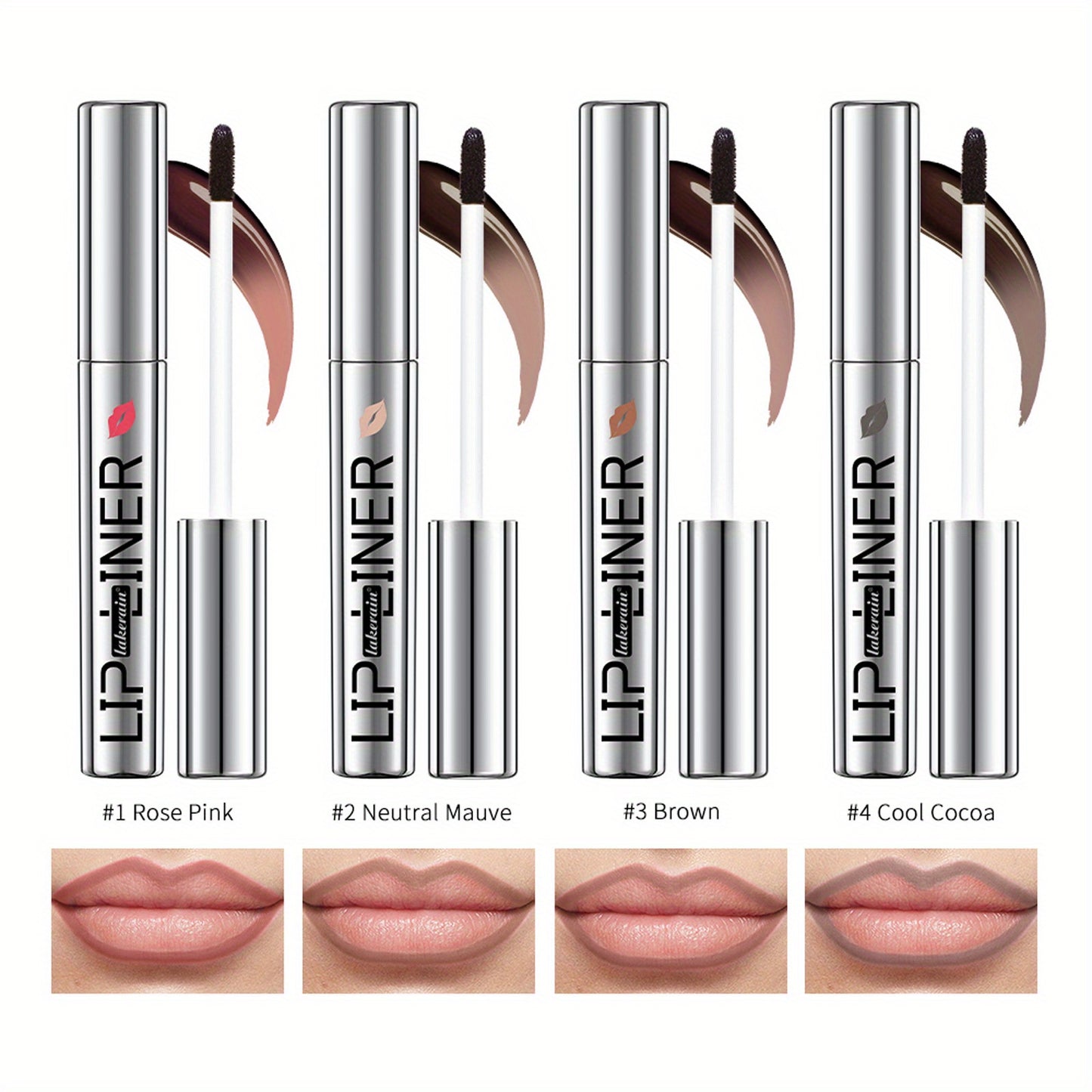 Lip Liner & Lip Stain 2-in-1 Pen Set of 4 — Waterproof Smudge-Proof Matte Lip Tattoo with Natural Acid Formula, Long-Lasting Transfer-Resistant Lip Makeup in 4 Colors