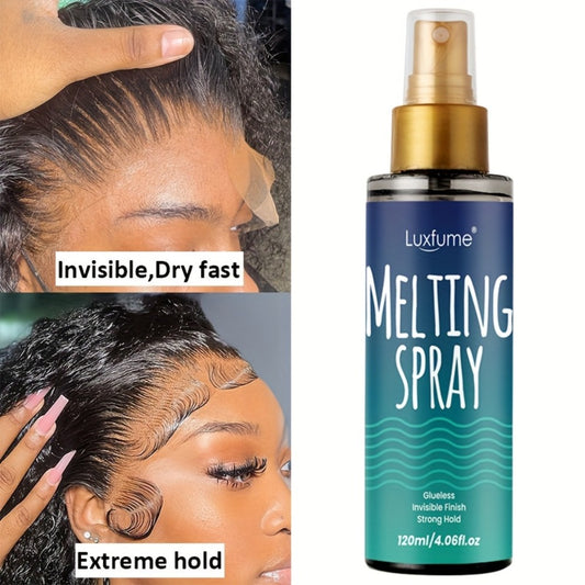 Edge Control Extra Hold Lace Melting Spray Kit, Bold Hold Hair Glue For Lace Wig, Quick-dry Formula With Maximum Hold, No Residue & Invisible Finish, 24h Long-lasting Hold, Safe For Sensitive Scalp & Light Beige, Easy Washable, 4.08fl.oz/120ml, Unisex For