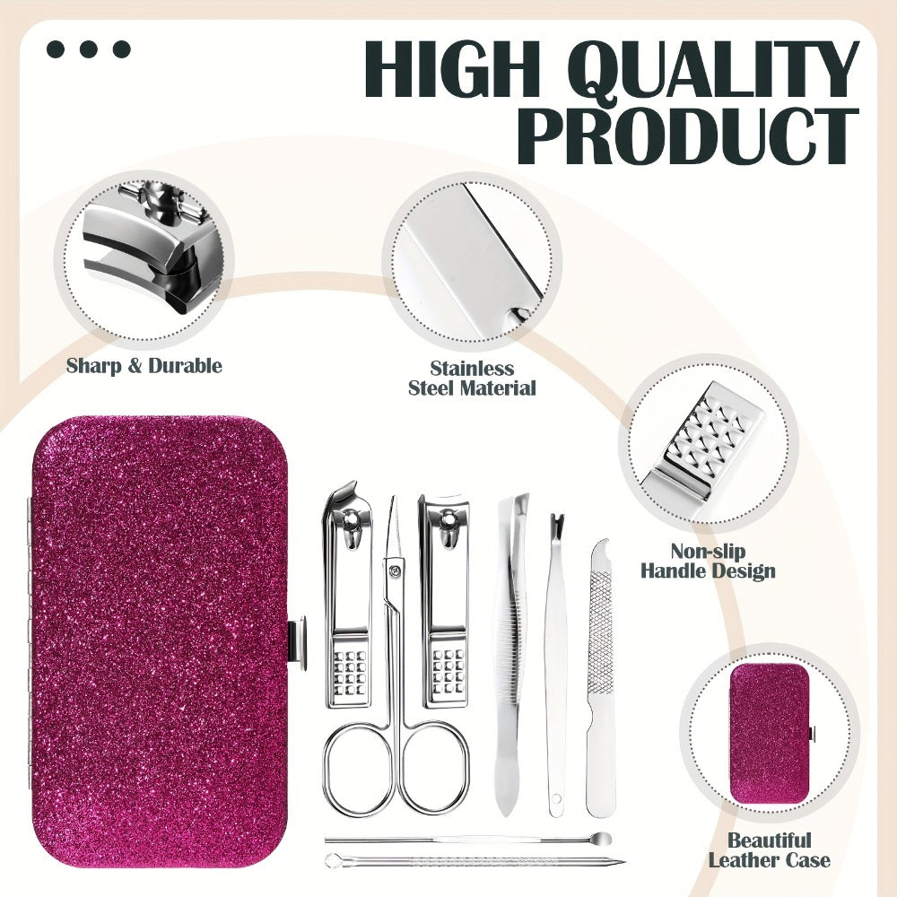 30 Sets Bulk Gifts for Women Manicure Set Bulk Professional Nail Care Kit Nail Clippers Kit 8in 1 Stainless Steel Pedicure Set with Travel Case for Women Men (Fine Glitter)