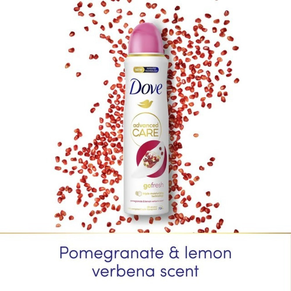Dove Go Fresh Pomegranate & Lemon Verbena Grass Body Spray 150ml (5oz) x [3 Pack] Deodorant for Women, Long Lasting Fresh Floral Fruity Scent, Quick Dry Invisible Spray, Non-Sticky Lightweight Daily Body Deodorant, Gym Travel Essential