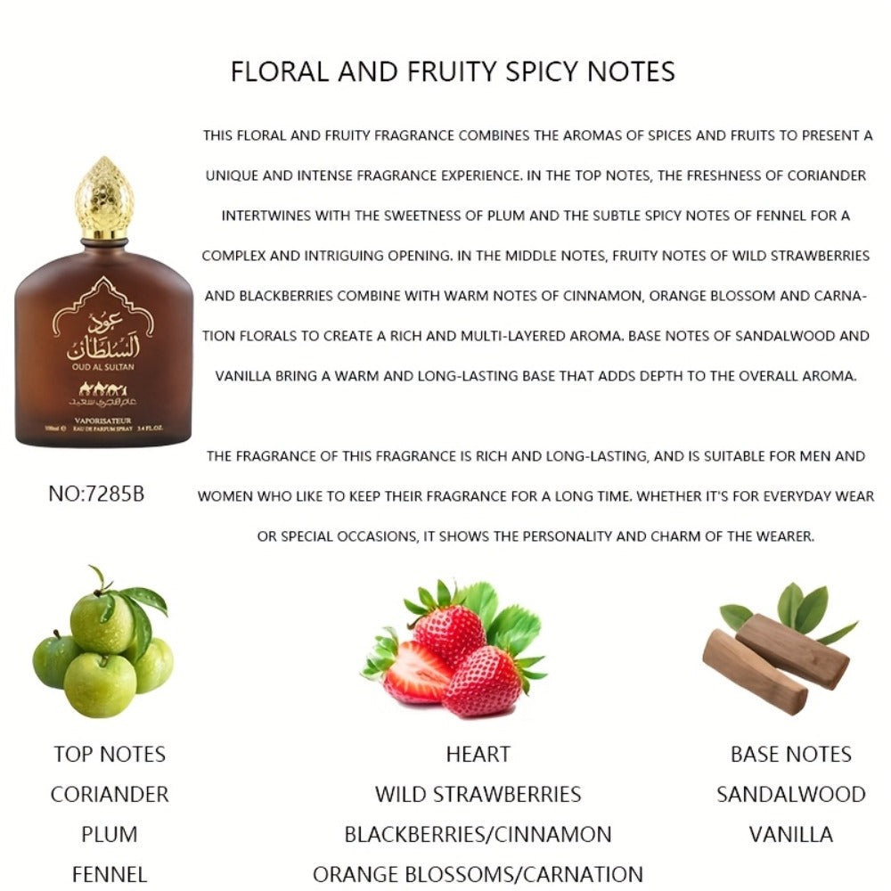 Men's Cologne Arabic Dubai Oud Eau de Parfum — Long Lasting Woody Floral Fruity Fragrance 3.38 oz | Middle Eastern Scent for Date Night, Office & Gifting