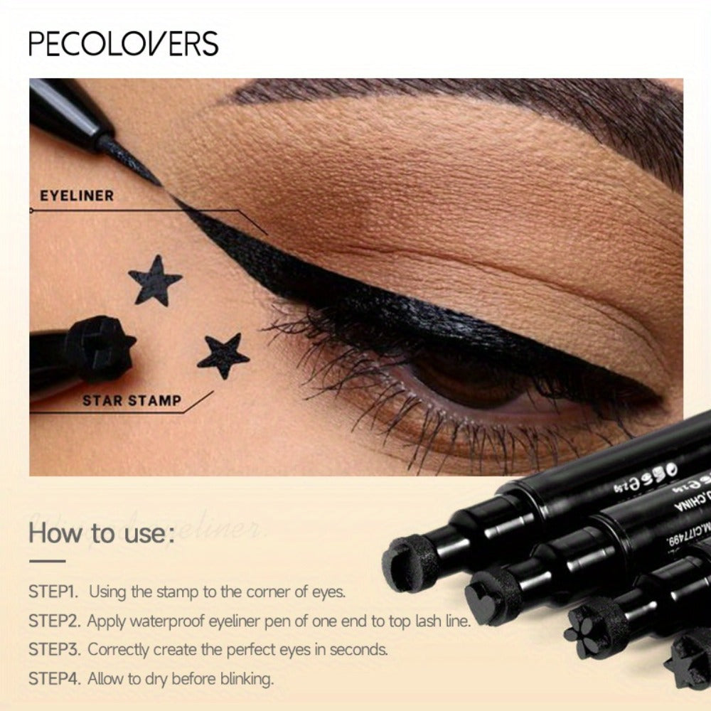Eyeliner Stamp Pen Double-Ended 8 Styles - Quick Dry Waterproof Liquid Eyeliner in Red & Black, Lazy Wing Liner for Precise Effortless Eye Makeup
