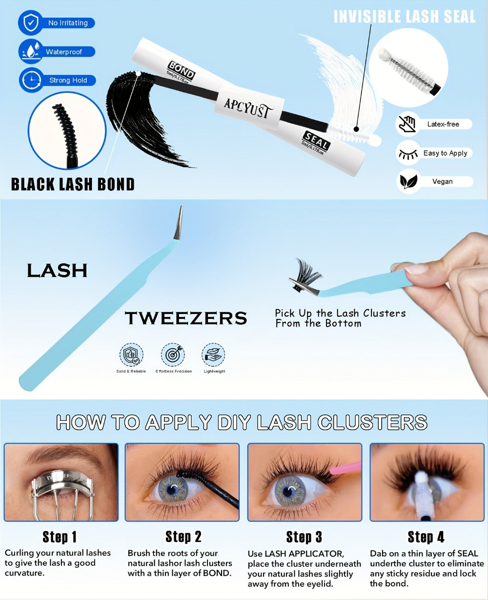 Fairy Lash Clusters Kit, 8mm-18mm Manga C Curl Anime Eyelash Extension Kit Individual Spike Lashes Volume Natural With Spikes Wet-Look Spiky