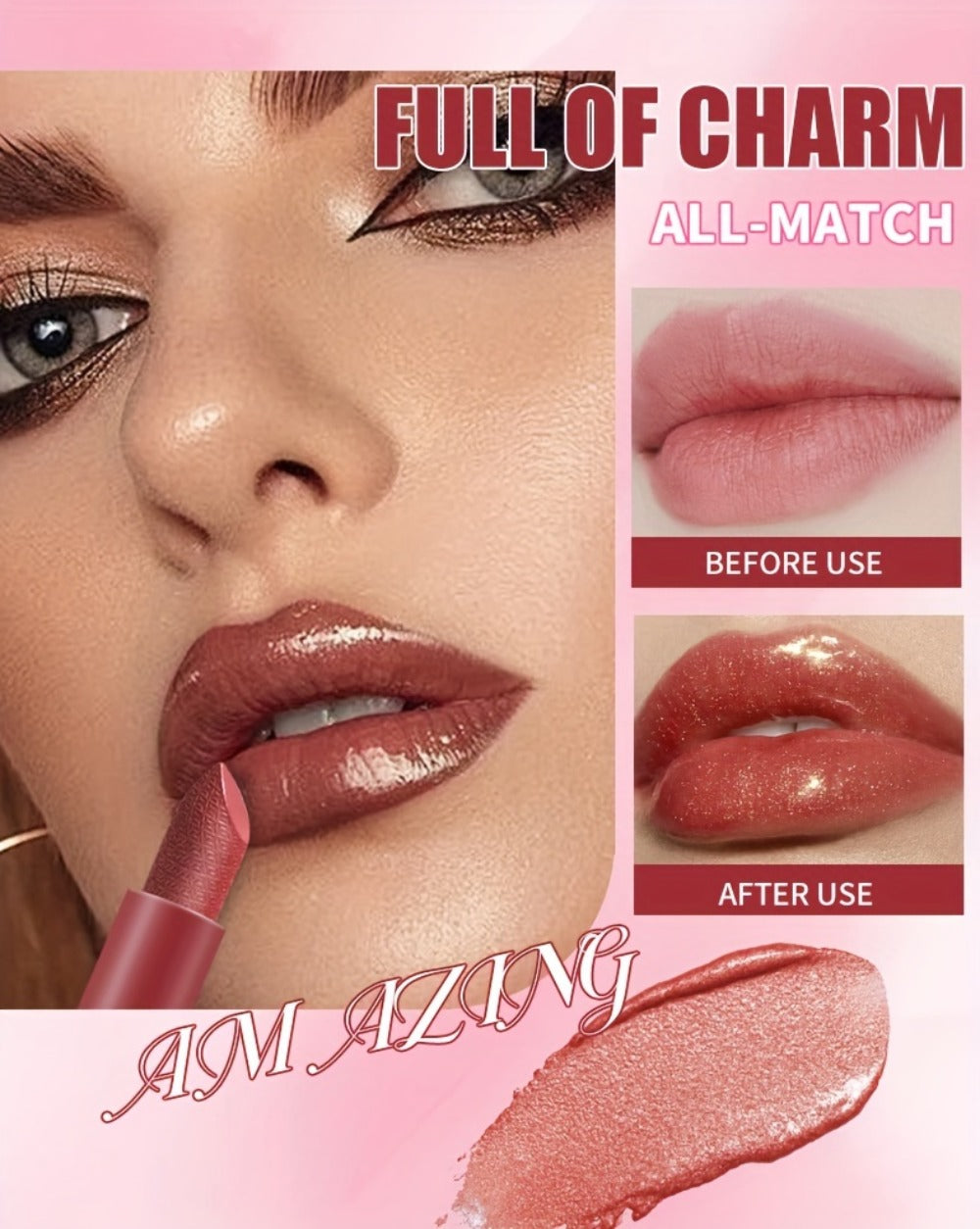 Shimmer Lipstick Set 6PCS in Gift Box - Glossy Shimmering Water-Resistant Long-Lasting Lip Color Assorted Shades for All Skin Tones Buildable Pigment Lipstick Collection for Women