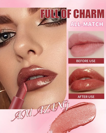 Shimmer Lipstick Set 6PCS in Gift Box - Glossy Shimmering Water-Resistant Long-Lasting Lip Color Assorted Shades for All Skin Tones Buildable Pigment Lipstick Collection for Women