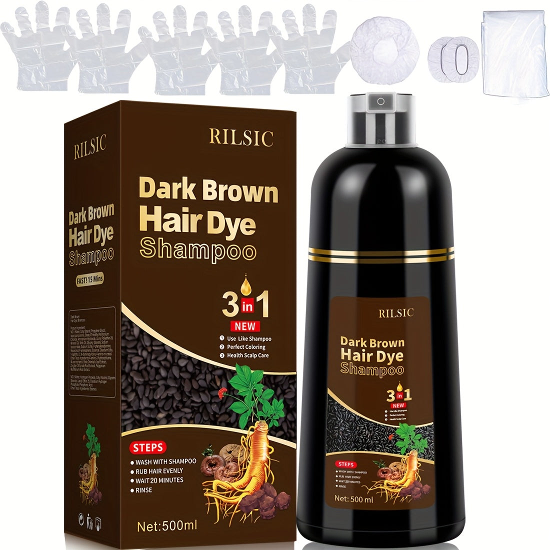 16.91oz Hair Dye Shampoo for Grey Hair, Natural Plant-Based Dye, Herbal Natural Hair Dye 3In 1- Dyeing And Washing Care, Non-Stick to The Scalp, Covering White Hair, Hair Dye Hair Color Shampoo Coloring in Minutes for Unisex (Black, Brown)
