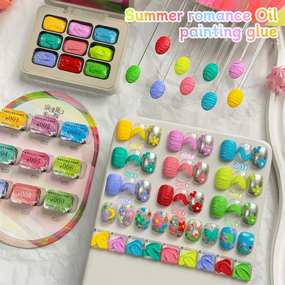 UV Gel Nail Polish Set 9 Colors | Dopamine Summer High-Saturation Gradient Nail Gel | Semi Permanent Soak Off Nail Art Kit for Salon & DIY Manicure | Gift for Women