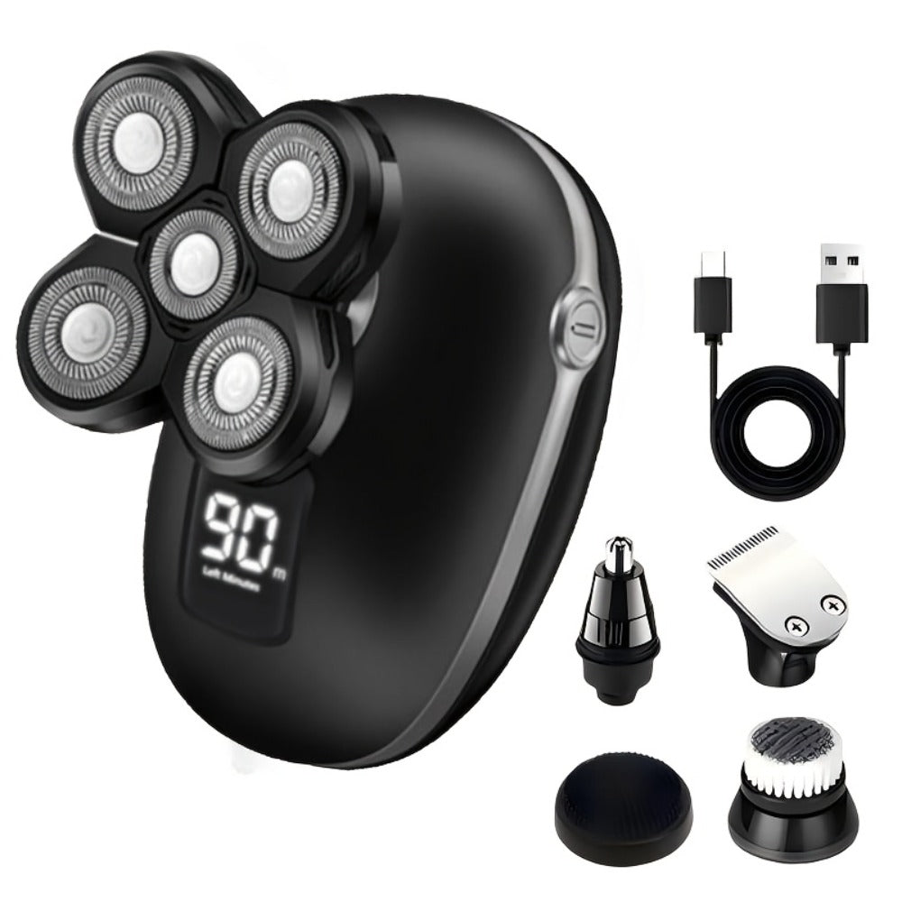 5-in-1 Men's/Women's Electric Shaver & Body Hair Trimmer USB Rechargeable, IPX6 Waterproof Versatile Grooming Kit for All Genders Includes Interchangeable Heads for Shaving, Hair Trimming, Sideburn Trimming, Facial Cleansing, And Nose Hair Trimming