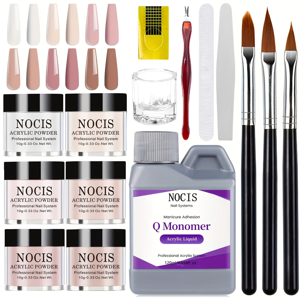 Set of Acrylic Powders in Six Colors, Including Pink And Nude, Designed for Professional 3D Nail Art. Ideal for French Extensions And Suitable for All Seasons, This Kit Does Not Require a Lamp