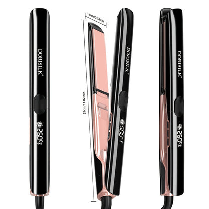 Professional Ceramic Ionic Flat Iron Hair Straightener 2-in-1 Straightener Curler Plasma Anti-Static Dual Voltage LCD Display 260°C 1 Inch & 2 Inch Black