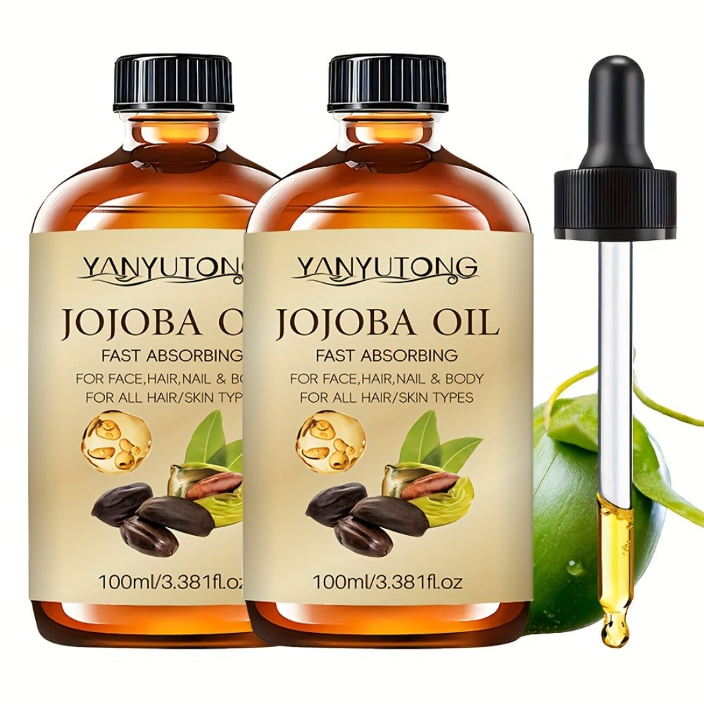 Two Bottles of Natural Jojoba Body Fragrance Massage Oil for Hair Care, Massage, Showering, And Application to Face, Body, Nails, Hair, And Eyelashes. A Perfect Holiday Gift Guide And a Comfortable Gift Choice
