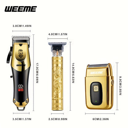 Men's Hair Clipper Set - Golden Series USB Rechargeable T-Blade Trimmer Kit with Combs & Cleaning Brush, 1pc 2pcs 3pcs Options, Gift for Men