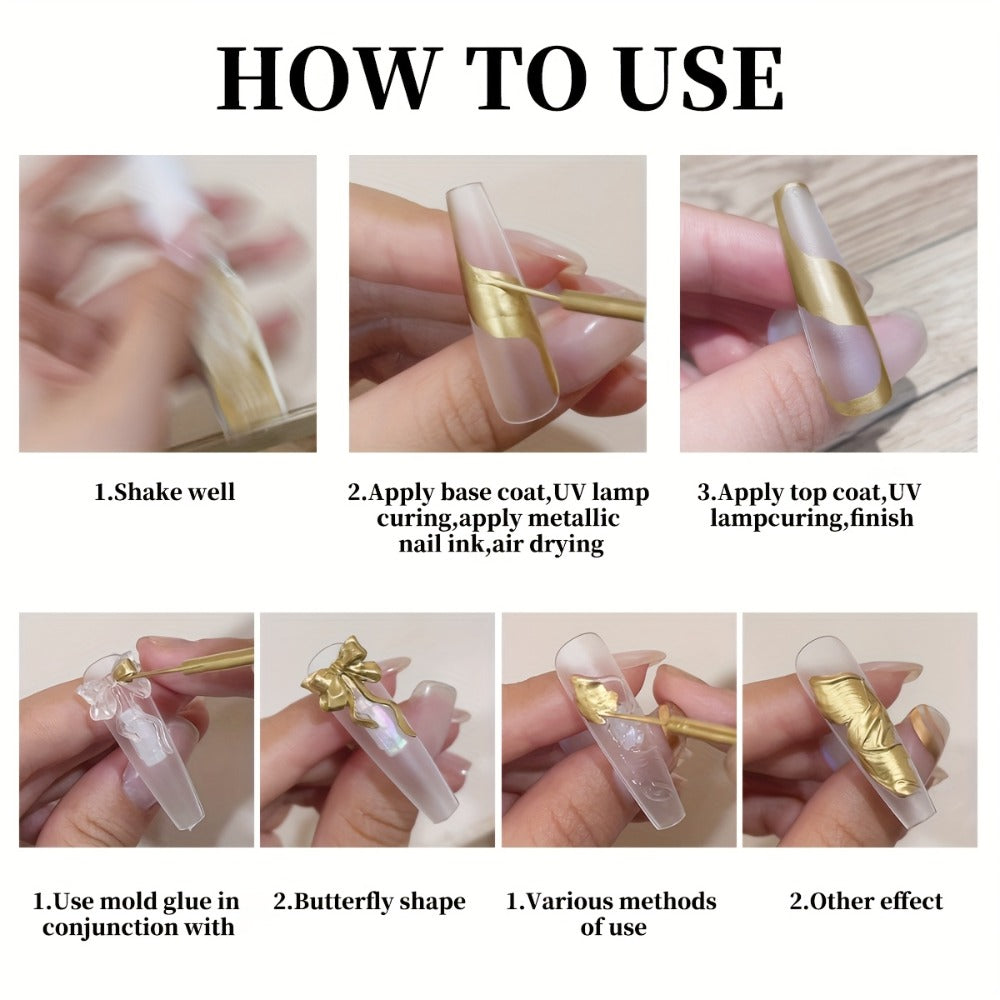 XEIJAYI 2025 New Arrival Nail Art Gel, 4pcs Set, Golden Silvery Metal Finish, High Saturation, No Wipe, Long Lasting, Alcohol Free, Blooming Gel, DIY Nail Art Design for Salon, Nail Art, DIY