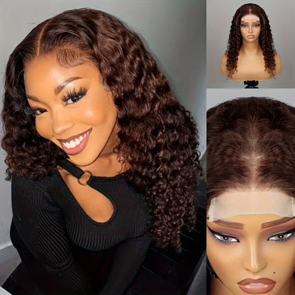 Human Hair Bob Wig Curly 4x4 HD Lace Closure — Reddish Brown #33 Pre-Plucked Glueless Brazilian Short Bob with Baby Hair, 20 Inch Red Brown Color Wig for Women