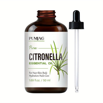 Citronella Essential Oil 50ml Pure Hydrating Body Massage Oil with Dropper - Non-Alcoholic Moisturizing Oil for Face Hair Nails Dry Skin Care All Skin Types Adults