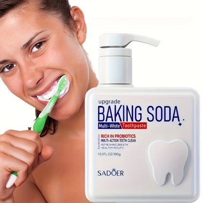 Probiotic Baking Soda Toothpaste with Pump Dispenser, 300g Large Capacity Household Toothpaste for Deep Cleaning, Whitening & Fresh Breath, Family-Size Paste for Daily Oral Care, Brightening Formula