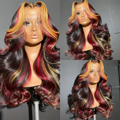 Lace Front Wig 13x4 HD Body Wave 28 Inch 180% Density Highlight Color Glueless Pre-Plucked Natural Hairline Transparent Lace Wig for Women All Skin Tones