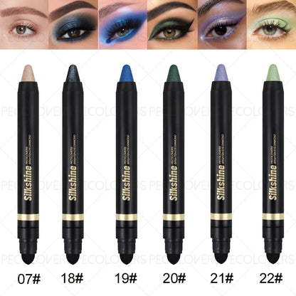 Eyeshadow Stick Set 6pcs Dual-Tipped with Brush Shimmer Glitter Eye Contouring Highlighting Pencil Multicolor Easy Apply Eye Makeup Kit