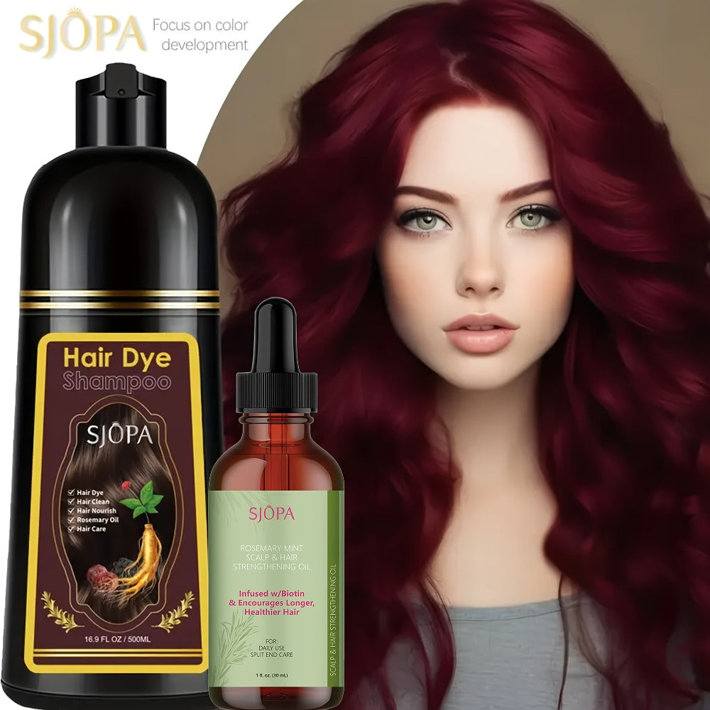 Hair Dye Kit 3-in-1 Color Shampoo with Rosemary Hair Oil - Natural Safe Formula Quick Coloring Gentle on Skin Unisex 500ml Black Brown Red Purple Silver Multi Color
