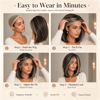 Bob Wig 4x1 U Part Lace Front Rose Net Cap - Middle Part Glueless Wig for Women Brown Highlights Milky White Black Pink 14 Inch