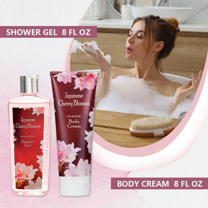 Body Wash and Body Cream Gift Set Cherry Blossom Fragrance 8oz 2pcs Light Non-Sticky Long-Lasting Scent All Skin Types Valentine's Day Mother's Day Gift Set