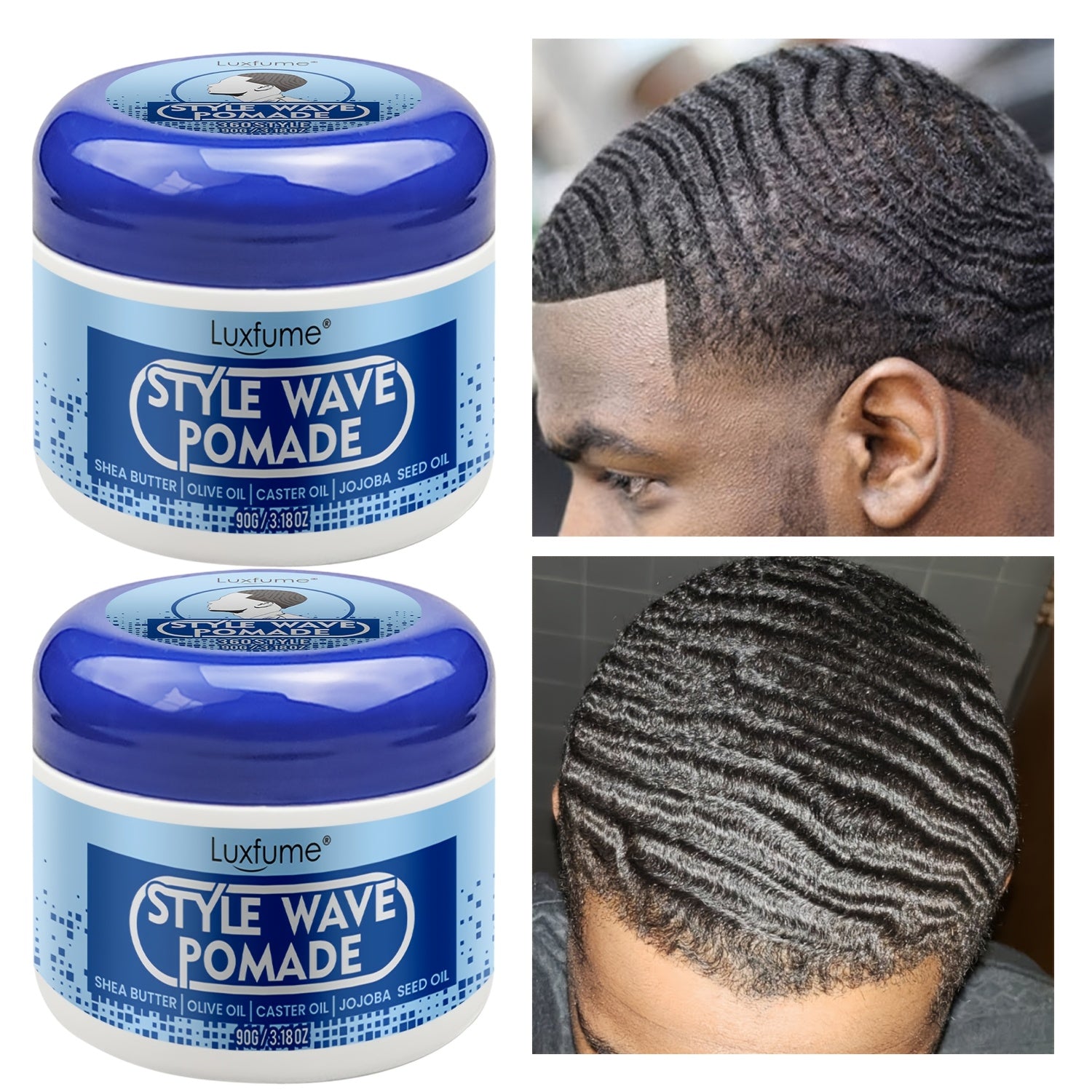 Luxfume Wave Pomade- 3.18oz, Strong Hold And Edge Control, Non-greasy, Easy to Wash Out, Suitable for All Hair Types, Enriched with Natural Botanical Extracts Styling Cream-wave Pommade Pour Hommes