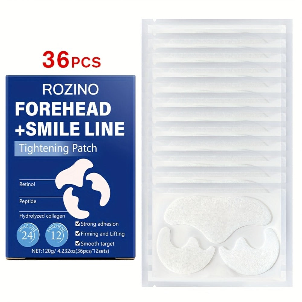 ROZINO 36pcs Retinol & Peptide Face Patches - Target Forehead & Smile Lines with Hydrolyzed Collagen for A Smooth, Lifted Look. Strong Adhesion Design & Perfect 12-Day Holiday Glow Kit!