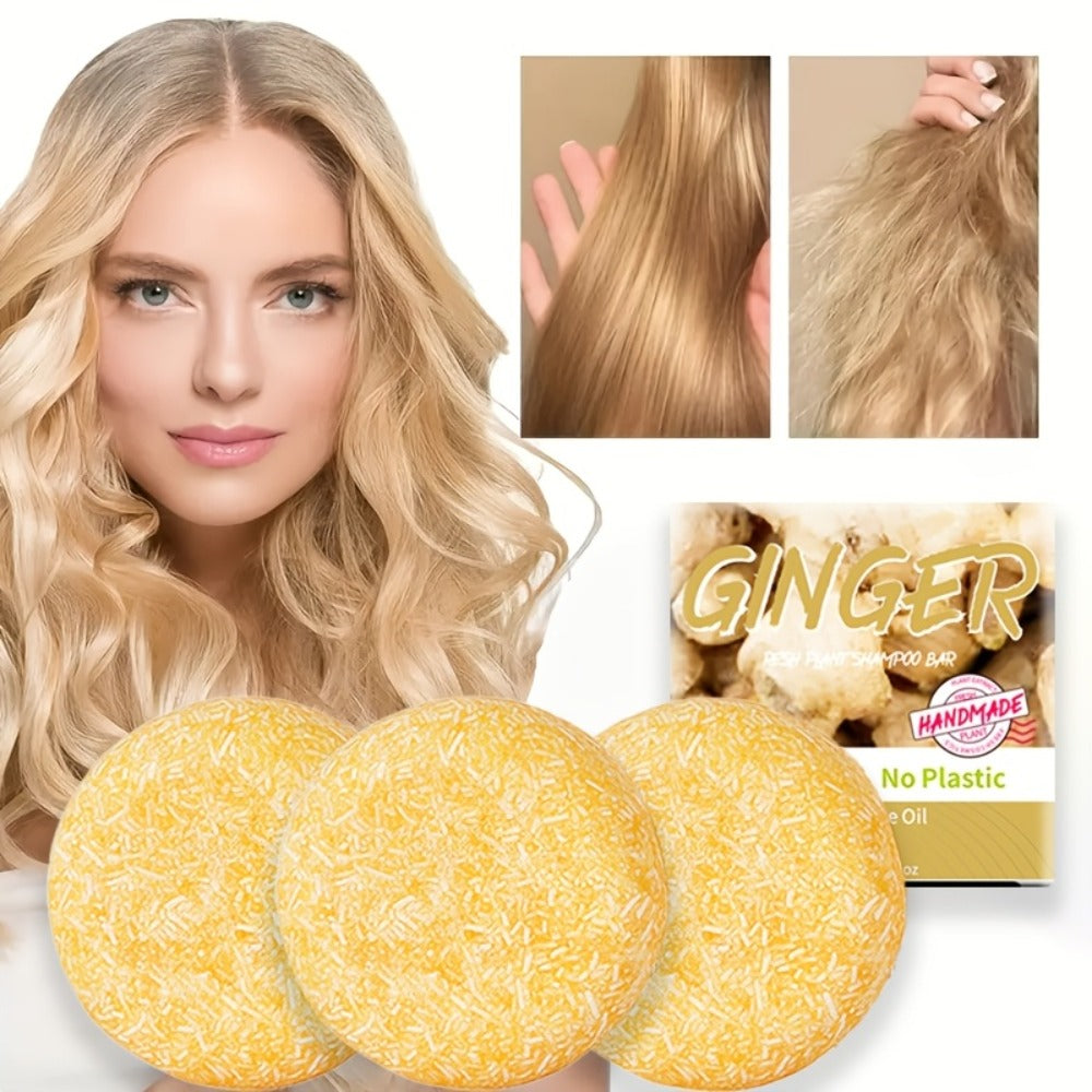 Ginger Shampoo Bar 3pcs × 60g — Natural Handmade Solid Shampoo Bar, Sulfate-Free, Paraben-Free & Vegan | Scalp Stimulating Ginger Formula for All Hair Types | Unisex Travel Size