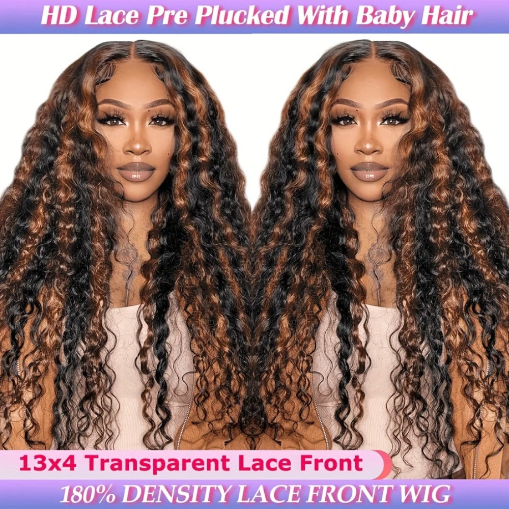 Lace Front Wig Human Hair 13x4 HD Lace Deep Wave Glueless Wig Pre Cut Pre Plucked with Baby Hair Natural Black Mixed Color 14-34 Inch High Gloss Everyday Special Events
